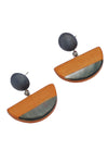 Sylca Designs Orange Wood and Shell Half Moon Dangle Earrings