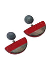 Sylca Designs Red Wood and Shell Half Moon Dangle Earrings