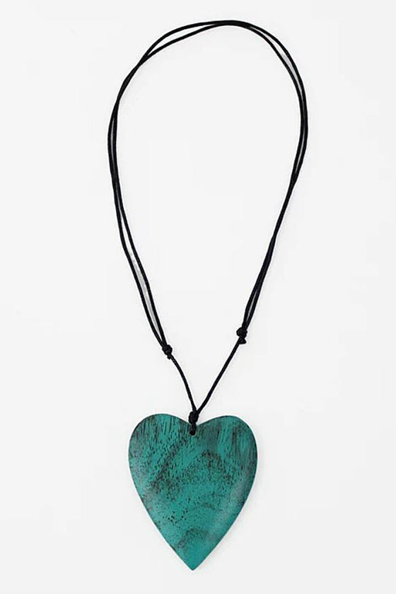 Sylca Designs Turquoise Gabi Heart Wood Necklace
