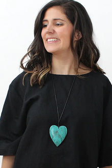  Sylca Designs Turquoise Gabi Heart Wood Necklace