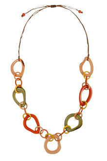  Necklace with colorful oval links on a white background