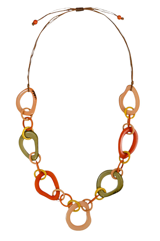 Necklace with colorful oval links on a white background