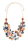 Multicolored beaded necklace on a white background