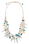 Necklace with blue and gold elements on a white background