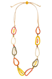  Necklace with colorful oval-shaped beads on a white background