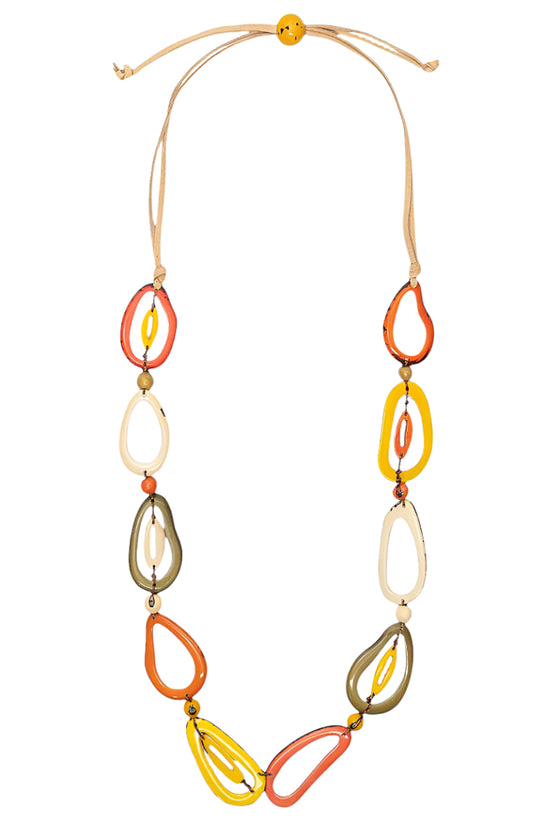 Necklace with colorful oval-shaped beads on a white background