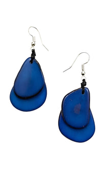  Blue teardrop-shaped earrings on a white background