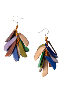  Colorful feather-shaped earrings on a white background