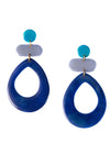 Pair of blue and purple earrings on a white background