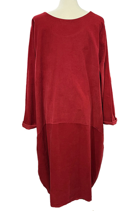 Transparente Corduroy Big Pocket Dress in Red