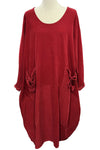 Transparente Corduroy Big Pocket Dress in Red