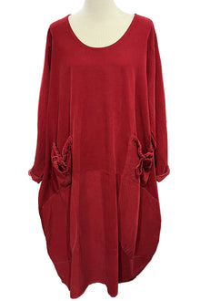 Transparente Corduroy Big Pocket Dress in Red