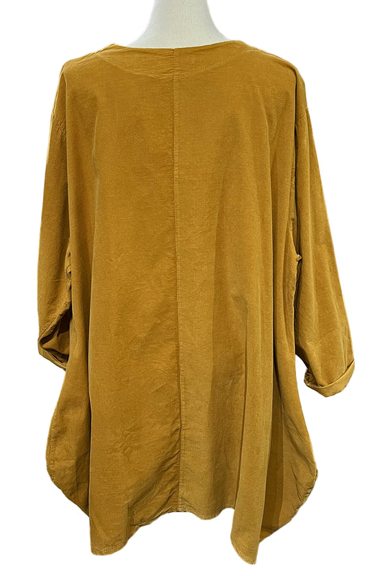 Transparente Corduroy Side Button Top in Mustard
