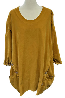 Transparente Corduroy Side Button Top in Mustard