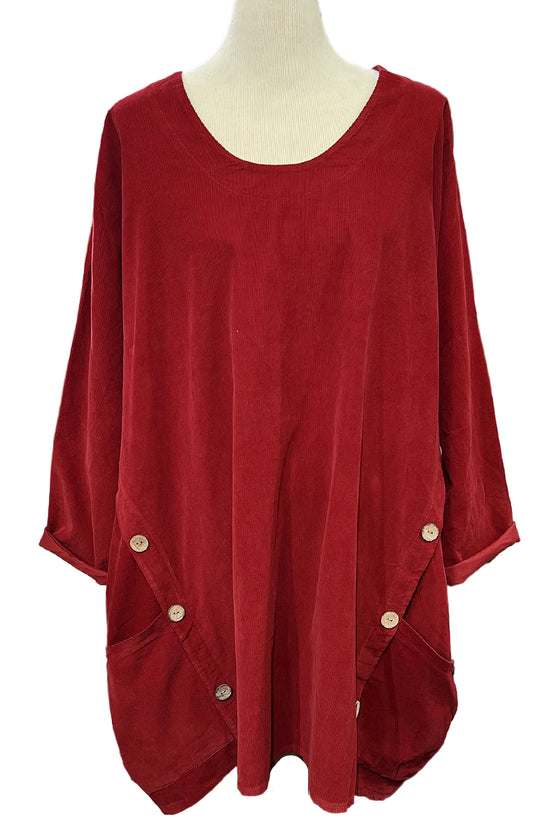 Transparente Corduroy Side Button Top in Red
