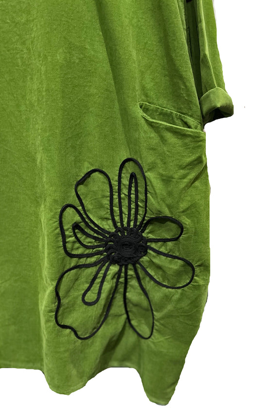 Transparente Corduroy Sunflower Dress in Kiwi