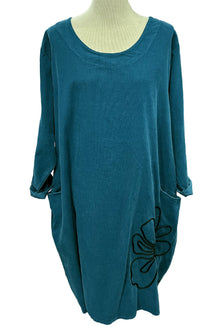  Transparente Corduroy Sunflower Dress in Teal