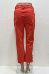 Tru Luxe Asymmetrical Fringe Kick Crop Jean in Red Orange