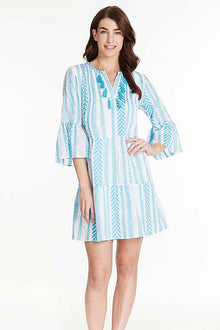  Tru Luxe Tiered Dress with Tassel Trim in Turquoise