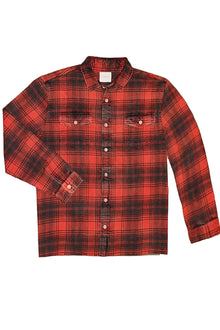  True Grit Cabin Plaid Long Sleeve 2 Pocket Shirt in Red