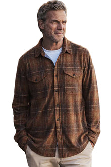  True Grit Drifter Plaid Long Sleeve 2 Pocket Shirt in Saddle