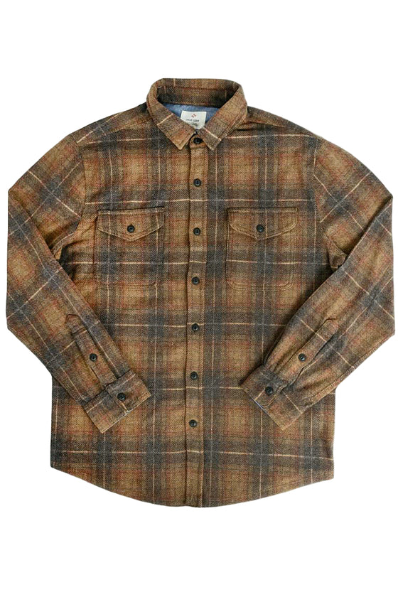 True Grit Drifter Plaid Long Sleeve 2 Pocket Shirt in Saddle
