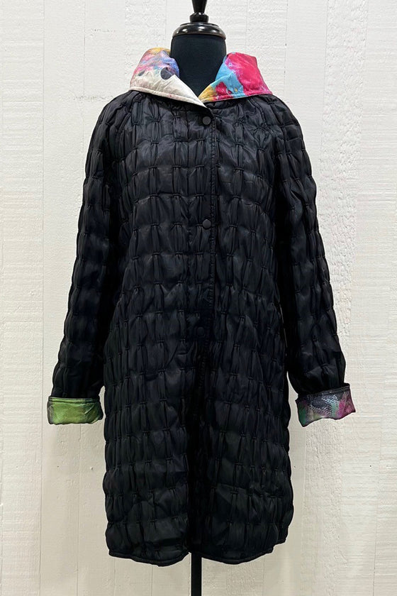 UBU Quilted Zip Front Reversible Parisian Jacket in Pieces and Black