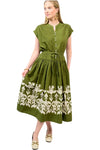 Uncle Frank By Ivy Jane Border Maxi Dress with Drop Waist in Olive