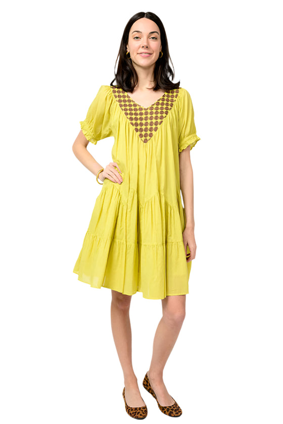Uncle Frank By Ivy Jane Daisy Filled Yoke Dress in Olive Style 72655