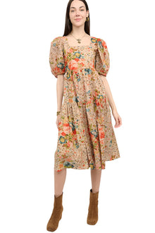  Uncle Frank By Ivy Jane Floral Eyelet Midi Dress in Tan Style 72593