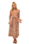 Uncle Frank By Ivy Jane Graphic Midi Shirt Dress in Caramel Style 72729