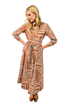 Uncle Frank By Ivy Jane Graphic Midi Shirt Dress in Caramel Style 72729