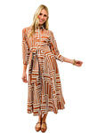 Uncle Frank By Ivy Jane Graphic Midi Shirt Dress in Caramel Style 72729