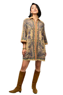  Uncle Frank By Ivy Jane Paisley Border Shirtdress in Camel Style 73644