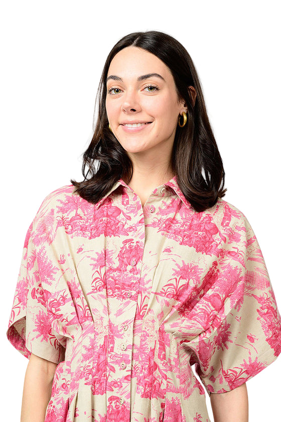 Uncle Frank By Ivy Jane Toile Tucked Dress in Pink Style 72650