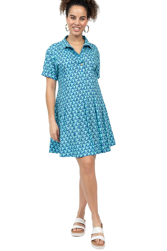 Uncle Frank By Ivy Jane Waves Pleated Shirt Dress in Blue - Style 75641