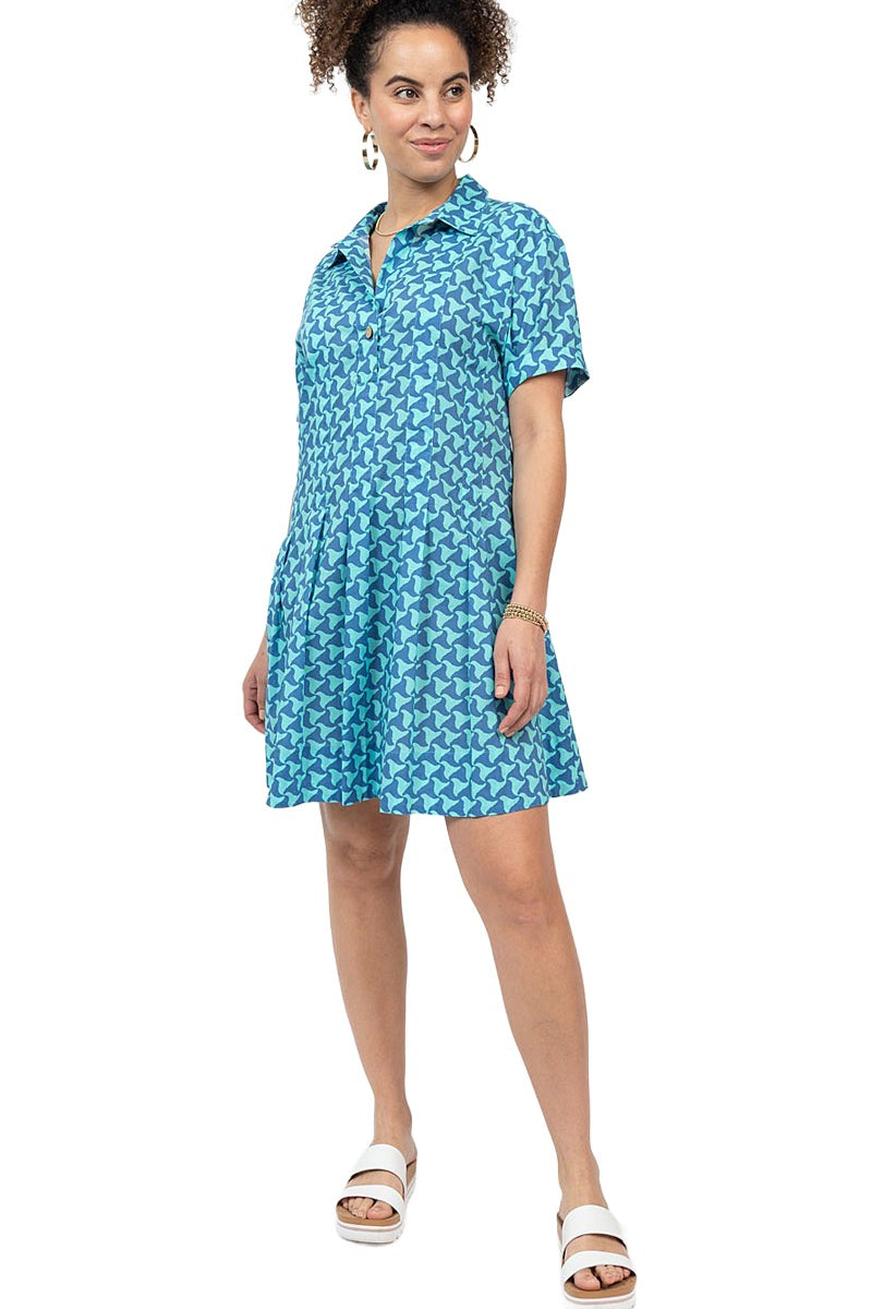  Uncle Frank By Ivy Jane Waves Pleated Shirt Dress in Blue - Style 75641