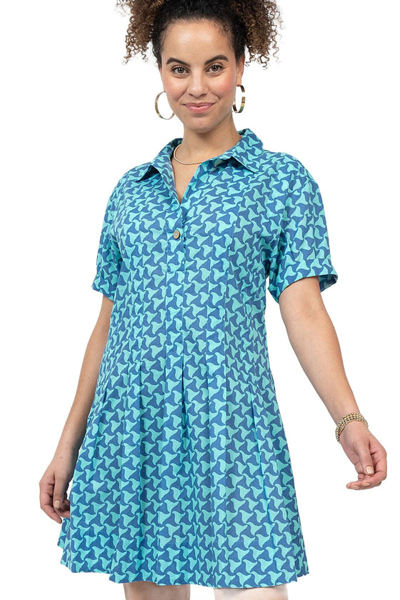 Uncle Frank By Ivy Jane Waves Pleated Shirt Dress in Blue - Style 75641