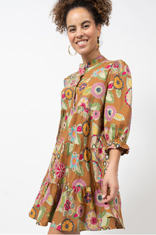  Uncle Frank By Ivy Jane Whimsical Tiered Shirt Dress in Caramel