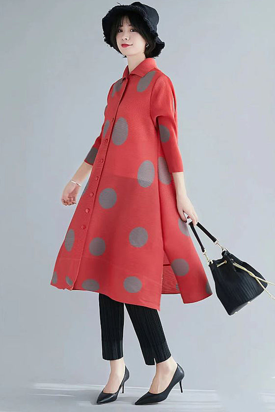 Vanite Couture Duster/Dress 81819 Red with Taupe Dots