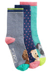 White Stuff 3 Pack Dog Pals Ankle Socks in Blue Multi