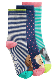  White Stuff 3 Pack Dog Pals Ankle Socks in Blue Multi