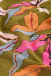 Close-up of colorful floral embroidery on fabric