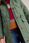 White Stuff Edie Quilted Coat in Dusty Green