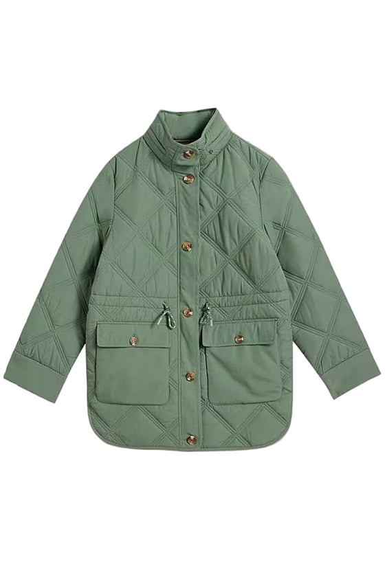 White Stuff Edie Quilted Coat in Dusty Green
