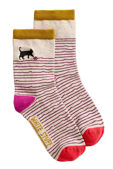  White Stuff Embroidered Ankle Sock in Grey Multi
