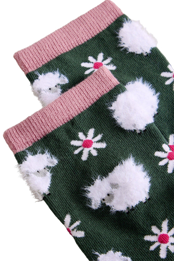 White Stuff Fluffy Ankle Sock in Dark Green