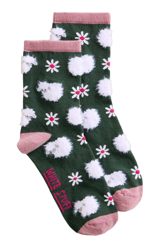 White Stuff Fluffy Ankle Sock in Dark Green