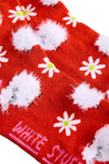 Red sock with white hedgehogs and flowers pattern, brand 'White Stuff' visible.