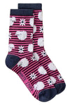 White Stuff Fluffy Stripe Sheep Ankle Socks in Dark Pink